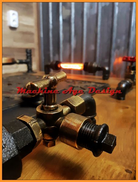machine age Antik kályhaajtós asztal steampunk