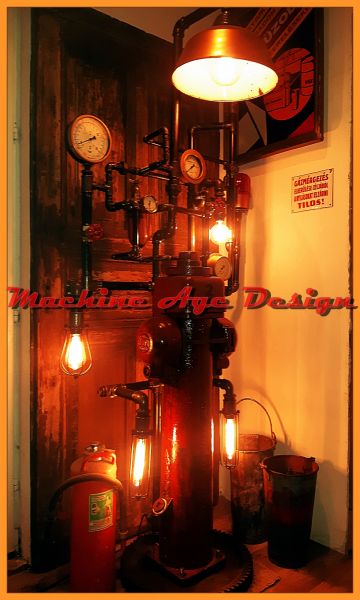 steampunk tűzcsap design lámpa ,ipari lakberendezés , machine age